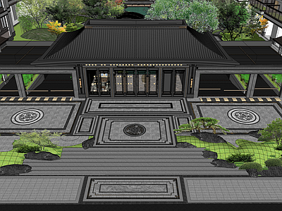 新中式中式办公景观 次入口轴线 示范区 沿街商业
