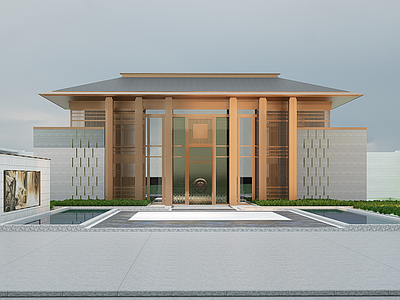 新中式中式售楼处建筑 中式售楼处 中式示范区 多层办公楼 新中式办公楼 新中式展览馆