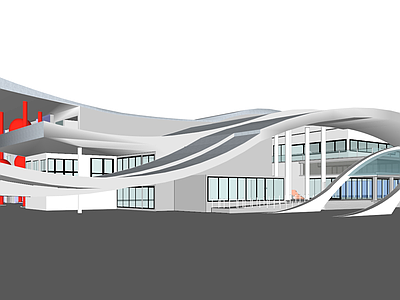 现代展览馆建筑 曲线综合展览建筑