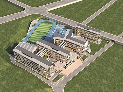 现代学校外观 学校 鸟瞰 办公 公建