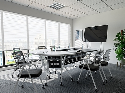 现代极简会议室 培训会议室 小型会议室 移动折叠桌椅 智慧桌椅 学校组合桌椅