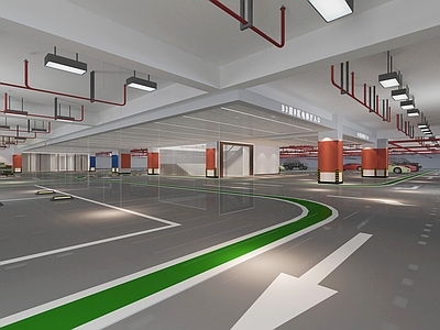 简约室内停车场 地下室停车场