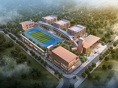 现代简约学校建筑 教学楼学校 小学校园 学校操场 学校大门 学校