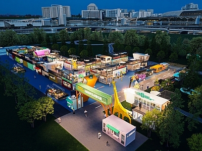 现代商业街 集装箱 商业街 潮玩夜市