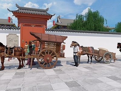 中式古建 古建及人物