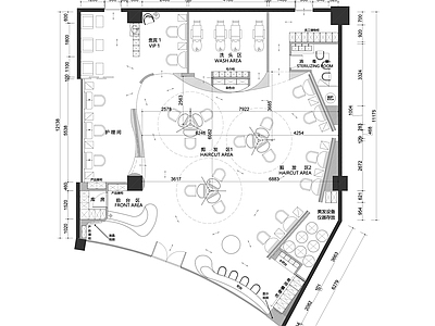 现代理发店 理发店平面方案 施工图
