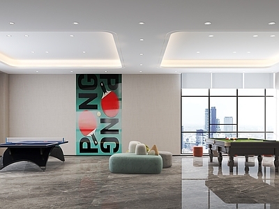 现代健身房 现代休闲娱乐区 乒乓球 台球 沙发 健身区