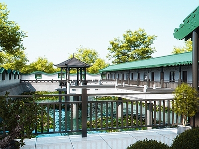 新中式住宅景观 中式庭院景观