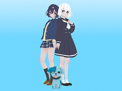 多人 二次元美女 卡通美少女 卡哇伊女人 二位女学生