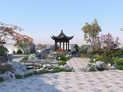 新中式庭院 别墅庭院 乡村庭院 民宿庭院 花园 景观