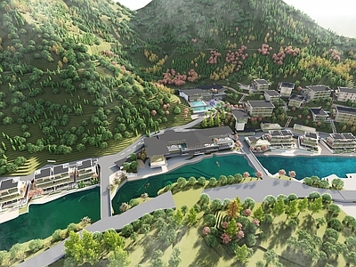 现代简约滨水景观 码头 滨水景观 森林住宅 度假村 民宿建筑群