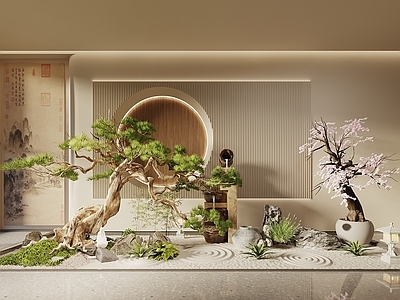 新中式日式室内景观 宋式风景观造景 室内景观 庭院景观 景观小品 天井