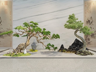 景观树 宋式新中式松树 迎客松 黑松 景观石 植物造景