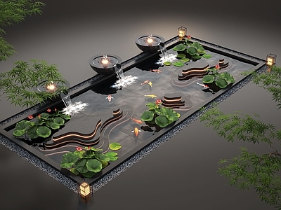 现代假山水景 现代水景观 庭院水景 水钵叠水 跌水 鱼池鱼池