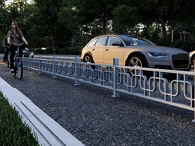 现代新中式围栏护栏 非机动车道护栏 道路分隔护栏 护栏 围栏 铁艺围栏