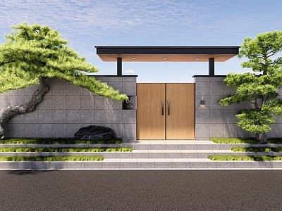 现代新中式庭院门 庭院门 禅意庭院 入户景观 庭院 庭院木门