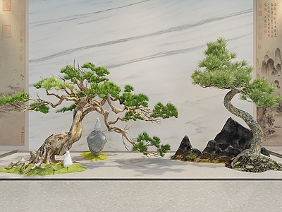 植物组合 罗汉松 松树 迎客松 黑松 植物造景