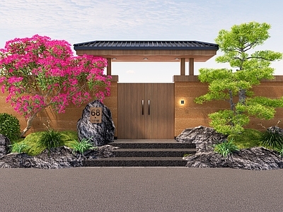 现代庭院门 庭院木门 庭院 禅意庭院 禅意庭院门 庭院门