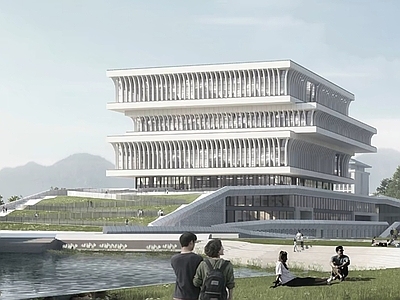 现代新中式图书馆建筑 图书馆学校 展览馆 校园图书馆
