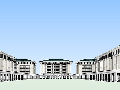 现代新中式学校建筑 教学楼学校 学校主轴建筑 教学楼组团 教学楼建筑