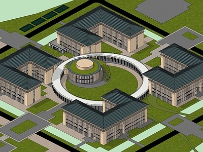 现代新中式学校建筑 教学楼学校 校园中心建筑 教学楼组团
