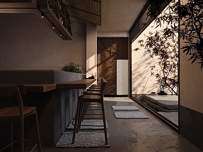 侘寂禅意酒馆 禅意侘寂酒馆 酒吧台 中古风新中式 餐椅桌椅组合 茶馆吧台
