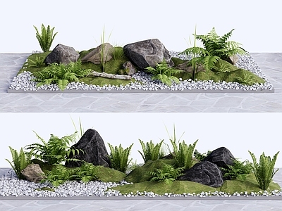 现代石头 自然石块 庭院苔藓 庭院小品 枯山水