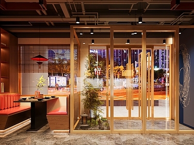 新中式复古中餐厅 餐馆 前台 点菜台 卡座