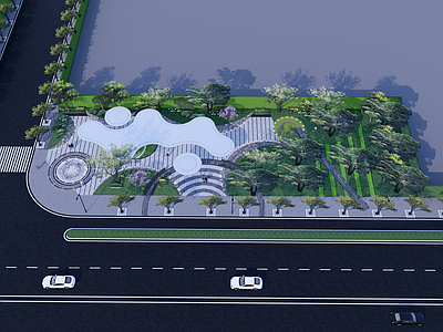 现代口袋公园 街角公园 沿街公园 口袋公园 城市绿地公园 机动车道沿街公园