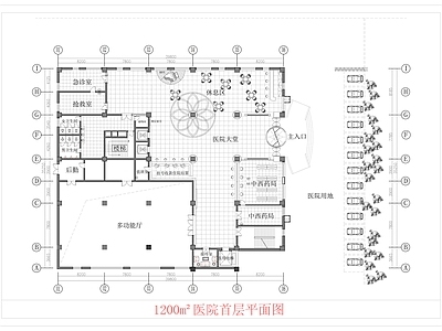 现代医院 1200m²医院 医院平面图 医院门诊 医院大堂平面图 社区医院 施工图