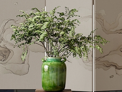 新中式花艺 花艺摆件 陶瓷花瓶 屏风 艺术插花摆件 绿植