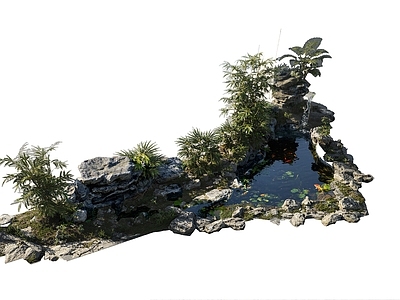 中式水景 鱼池 假山水景 庭院水景 生态鱼池