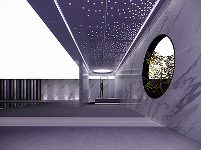 现代禅意吊顶 星空顶 渐变穿孔板 展示区连廊