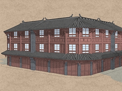 新中式中式商业街 商业街 角楼 古建筑 商铺