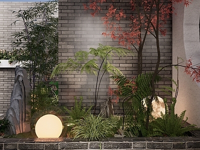 新中式现代庭院小品 新中式庭院小品 庭院景观 壁挂式花箱 竹子 景观灯