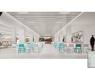 现代极简快餐店 公共餐厅 员工食堂 施工图