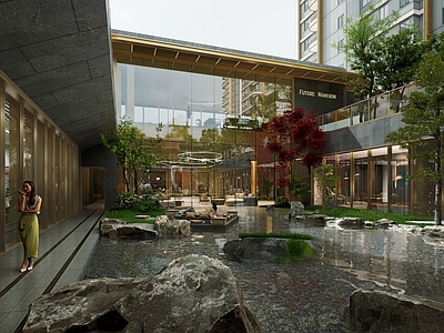 现代新中式售楼处建筑 现代售楼处 下沉庭院 地下会所 绿城