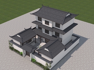 中式四合院 古建 三合院 四合院 中式别墅