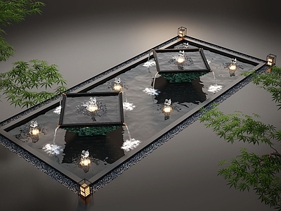 现代水景 现代水景观 庭院水景 水钵叠水 跌水 鱼池
