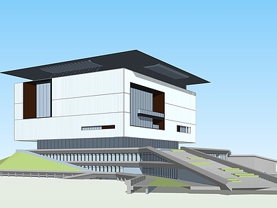 现代新中式图书馆建筑 校园图书馆 公共图书馆 阅览室 学校图书馆