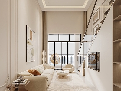 现代奶油公寓 一字型公寓 复式公寓 奶油风复式公寓