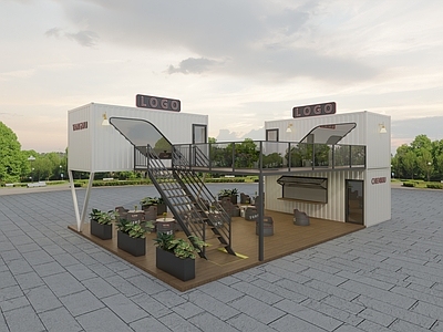 现代奶茶店 现代工业风集装箱 奶茶店 咖啡厅 小吃店