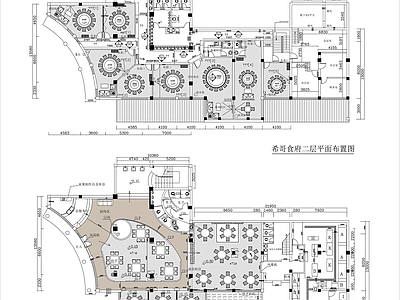 现代新中式中餐厅 两层特色中餐厅 平面布局 施工图
