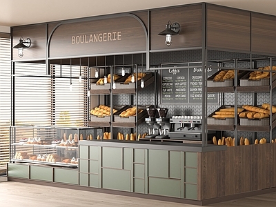 现代甜品面包店 面包店 甜品店 面包店展柜 咖啡厅 工作台
