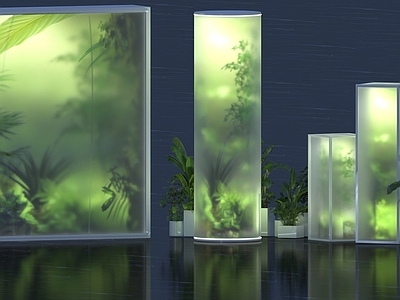 植物组合 磨砂玻璃 植物 盆栽组合 树池植物组合 元素 陈设 装饰