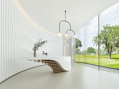 现代办公大厅 现代前厅 前台 弧形前台