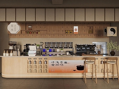 新中式茶馆 新中式中古茶馆 茶室工作台操作台 咖啡奶茶店水吧台 咖啡机咖啡奶茶机 茶具茶叶罐茶杯