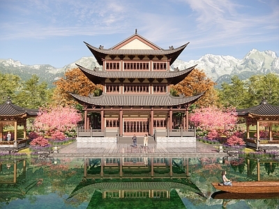 新中式中式古建筑 古建筑 寺庙 古楼 庙宇 楼阁