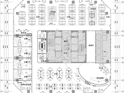 现代开放办公室 整层办公空间 会议空间 共享办公室 平面图
