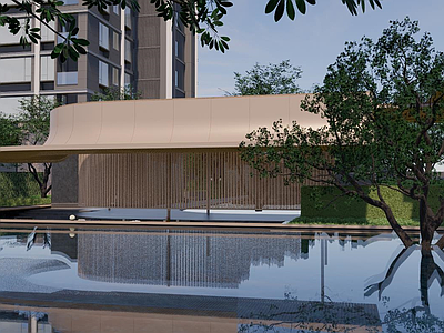 现代新中式商业景观 示范区景观 示范区廊架 曲线廊架会客厅 异形廊架会客厅